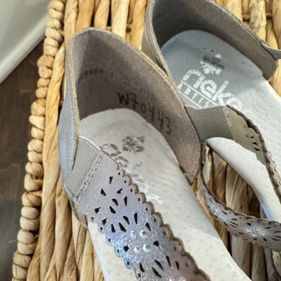 Rieker Mariah Grey Metallic Shoes Women's EU 42 Leather Slip On Comfort Shoe - Picture 5 of 6